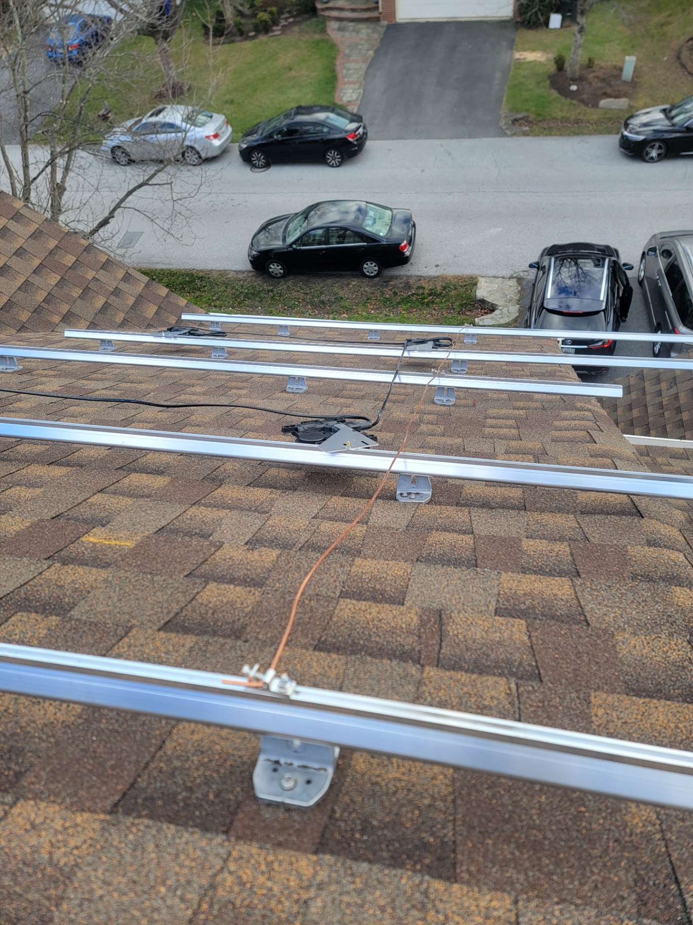 Solar mounting rails installed on a residential roof